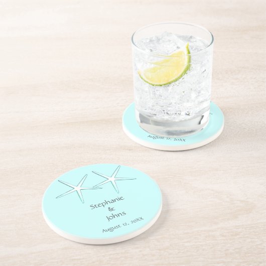 ヒトデかわいいカップルティール（緑がかった色）ホワイトギフト結婚の好意 コースター (側面)