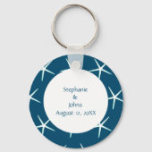 ヒトデかわいいカップル青い白結婚のギフトのお願い キーホルダー (正面)