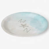 ヒトデが付いているビーチの水彩画 ペーパープレート (アングル)