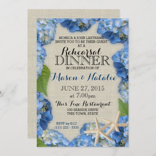 ヒトデとアジサイビーチリハーサルディナー 招待状 (正面/裏面)