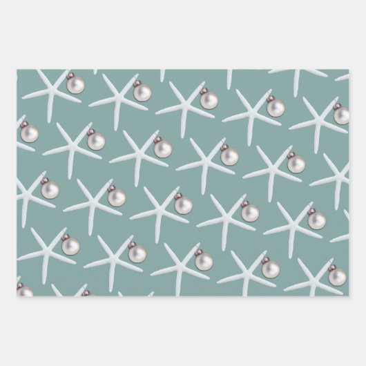 ヒトデとオーナメントビーチクリスマス ラッピングペーパーシート (正面2)