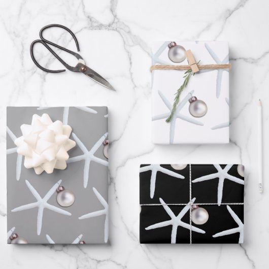 ヒトデとオーナメントビーチクリスマス ラッピングペーパーシート (正面)