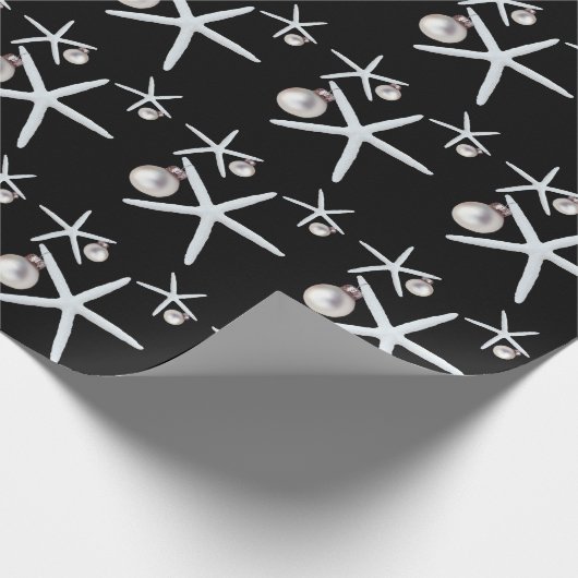 ヒトデとオーナメントブラックトロピカルクリスマス ラッピングペーパー (角)