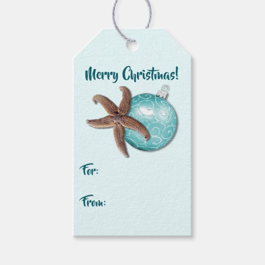 ヒトデとオーナメント熱帯性クリスマスネクタイオン ギフトタグ (正面)