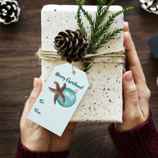 ヒトデとオーナメント熱帯性クリスマスネクタイオン ギフトタグ