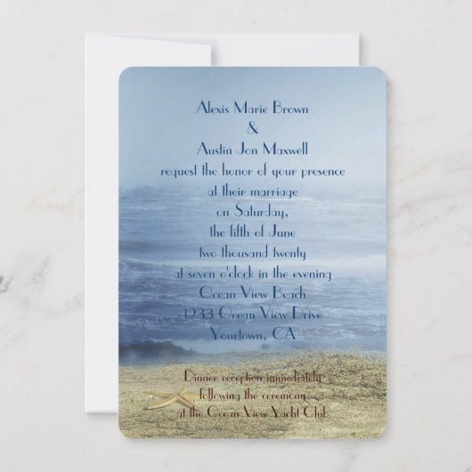 ヒトデとカモメのビーチ結婚式 招待状 (裏面)
