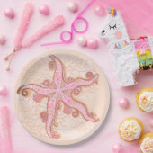 ヒトデとコーラルピンクパステルパターン ペーパープレート (パーティー)