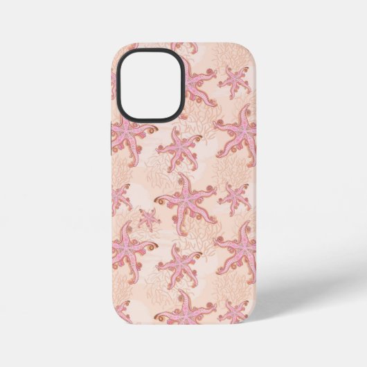 ヒトデとサンゴのピンクのパステル模様 iPhoneケース (裏面)