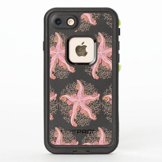 ヒトデとサンゴのピンクのパステル模様 LifeProof iPhoneケース (裏面)