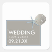 ヒトデとサンドドル – ビーチ結婚式 スクエアシール (正面)