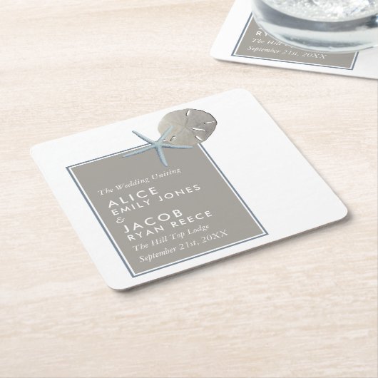 ヒトデとサンドドル – ビーチ結婚式 スクエアペーパーコースター (アングル)