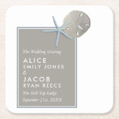 ヒトデとサンドドル – ビーチ結婚式 スクエアペーパーコースター (正面)