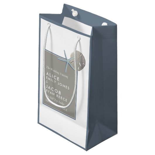 ヒトデとサンドドル – ビーチ結婚式 スモールペーパーバッグ (正面アングル)