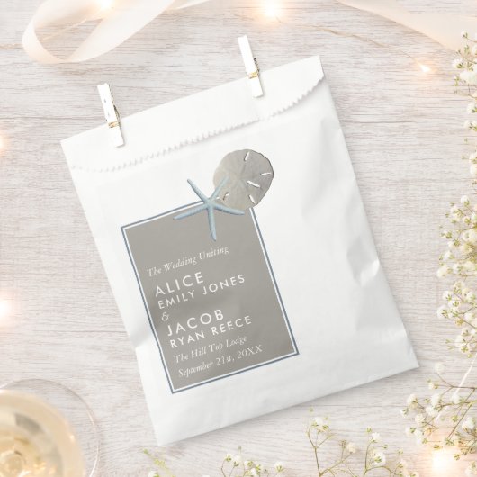 ヒトデとサンドドル – ビーチ結婚式 フェイバーバッグ (クリップ留めされた状態)