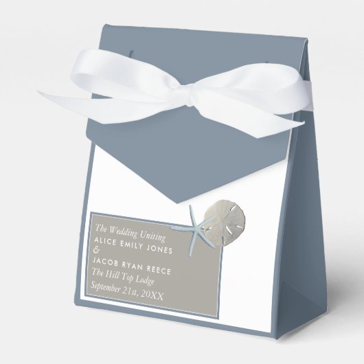 ヒトデとサンドドル – ビーチ結婚式 フェイバーボックス (正面サイド)