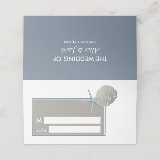 ヒトデとサンドドル – ビーチ結婚式 プレイスカード (外部開封)