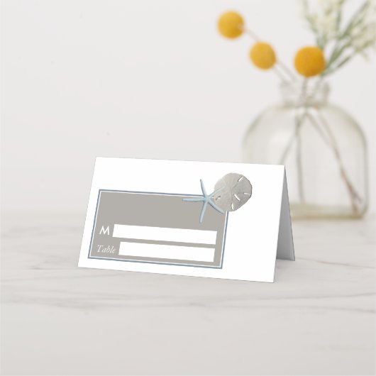 ヒトデとサンドドル – ビーチ結婚式 プレイスカード (正面)