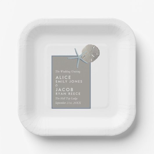 ヒトデとサンドドル – ビーチ結婚式 ペーパープレート (正面)