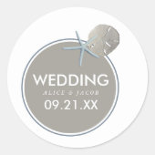 ヒトデとサンドドル – ビーチ結婚式 ラウンドシール (正面)