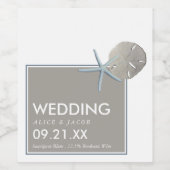 ヒトデとサンドドル – ビーチ結婚式 ワインラベル (シングルラベル)