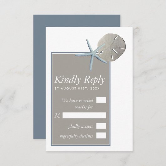 ヒトデとサンドドル – ビーチ結婚式 出欠カード (正面/裏面)