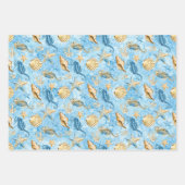 ヒトデとシーウズブルー海砂浜の水色 ラッピングペーパーシート (正面)