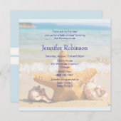 ヒトデとシーシェルのビーチの赤ちゃんシャワー 招待状 (正面/裏面)