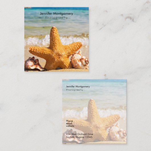 ヒトデとシーシェルのビーチ スクエア名刺 (正面/裏面)