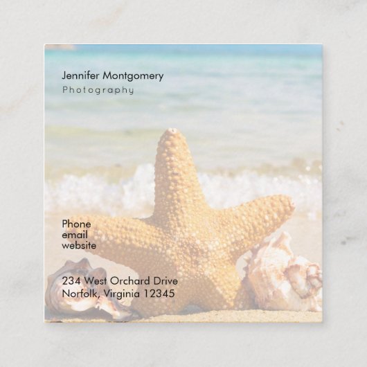 ヒトデとシーシェルのビーチ スクエア名刺 (裏面)
