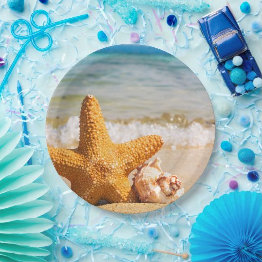 ヒトデとシーシェルのビーチ ペーパープレート (パーティー)