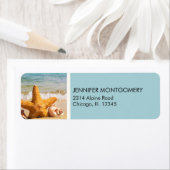 ヒトデとシーシェルのビーチ ラベル (インサイチュ)