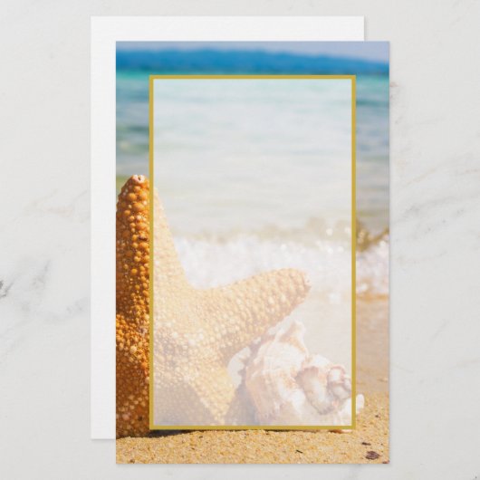 ヒトデとシーシェルのビーチ 便箋 (正面/裏面)