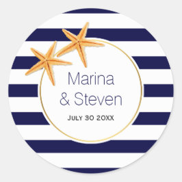 ヒトデとストライプネイビーブルービーチ結婚式 ラウンドシール