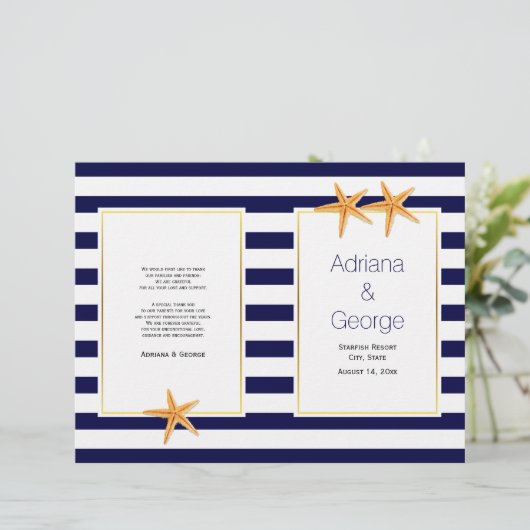 ヒトデとストライプビーチ結婚式折畳みプログラム (スタンド正面)