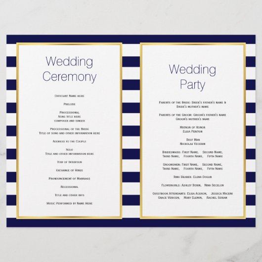 ヒトデとストライプビーチ結婚式折畳みプログラム (裏面)