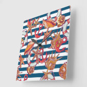 ヒトデとストライプ スクエア壁時計 (傾斜)