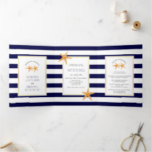 ヒトデとネイビーブルーホワイトストライプビーチ結婚式