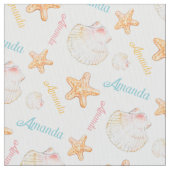 ヒトデとハマグリの貝殻ピンク色の黄色 ファブリック (クローズアップ)