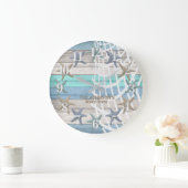 ヒトデとビーチウッド航海の – ブルーティール（緑がかった色） ラージ壁時計 (ホーム)