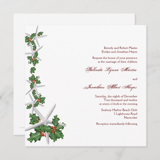 ヒトデとホリークリスマス結婚式招待状 招待状 (正面/裏面)
