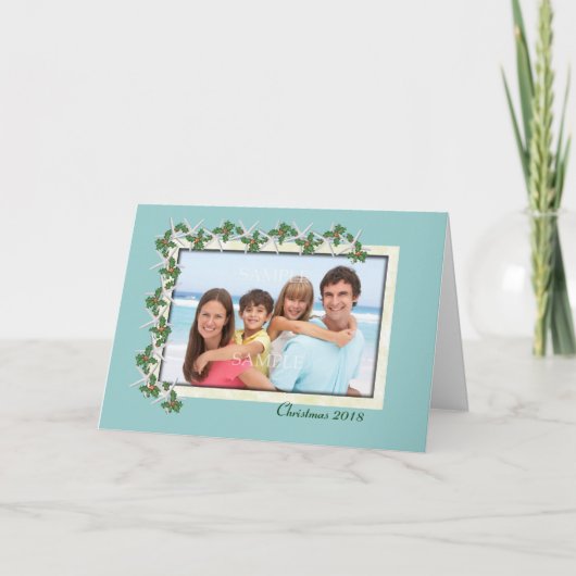 ヒトデとホリー熱帯写真クリスマスカード シーズンカード (正面)