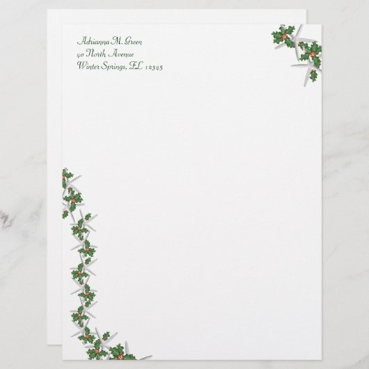 ヒトデとホリー熱帯性クリスマス文房具 レターヘッド (正面/裏面)