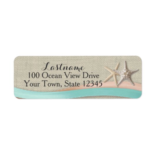ヒトデとリボンの素朴ビーチ ラベル (正面)