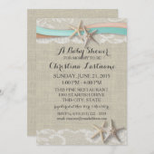 ヒトデとリボンアクアピーチベビーシャワー 招待状 (正面/裏面)