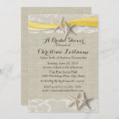 ヒトデとリボンイエローブライダルシャワー 招待状 (正面/裏面)