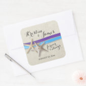 ヒトデとリボンパープルとブルーのビーチ スクエアシール (封筒)