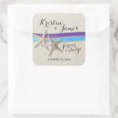 ヒトデとリボンパープルとブルーのビーチ スクエアシール (バッグ)