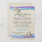 ヒトデとリボンパープルとブルーのブライダルシャワー 招待状 (正面/裏面)