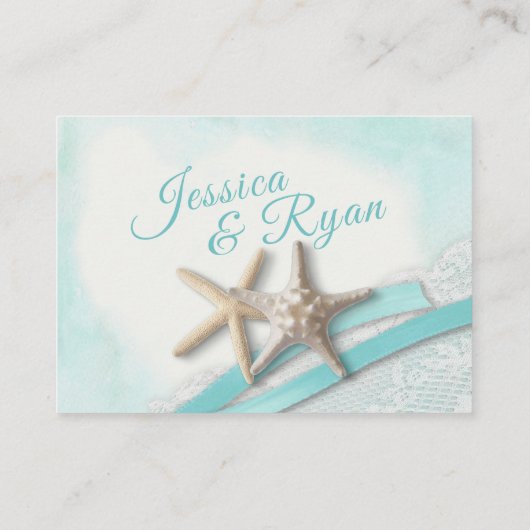 ヒトデとレースのヴィンテージビーチの願い エンクロージャーカード (裏面)