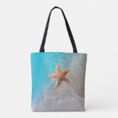 ヒトデと景色美しい夏の海のビーチ トートバッグ (裏面)